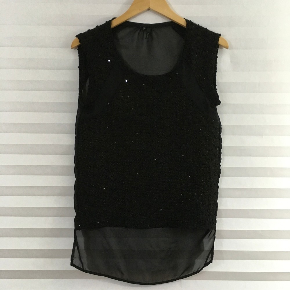 Maurices Womens Blouse Top Size S Sheer‎ Back Embellished Textured Black Pull On